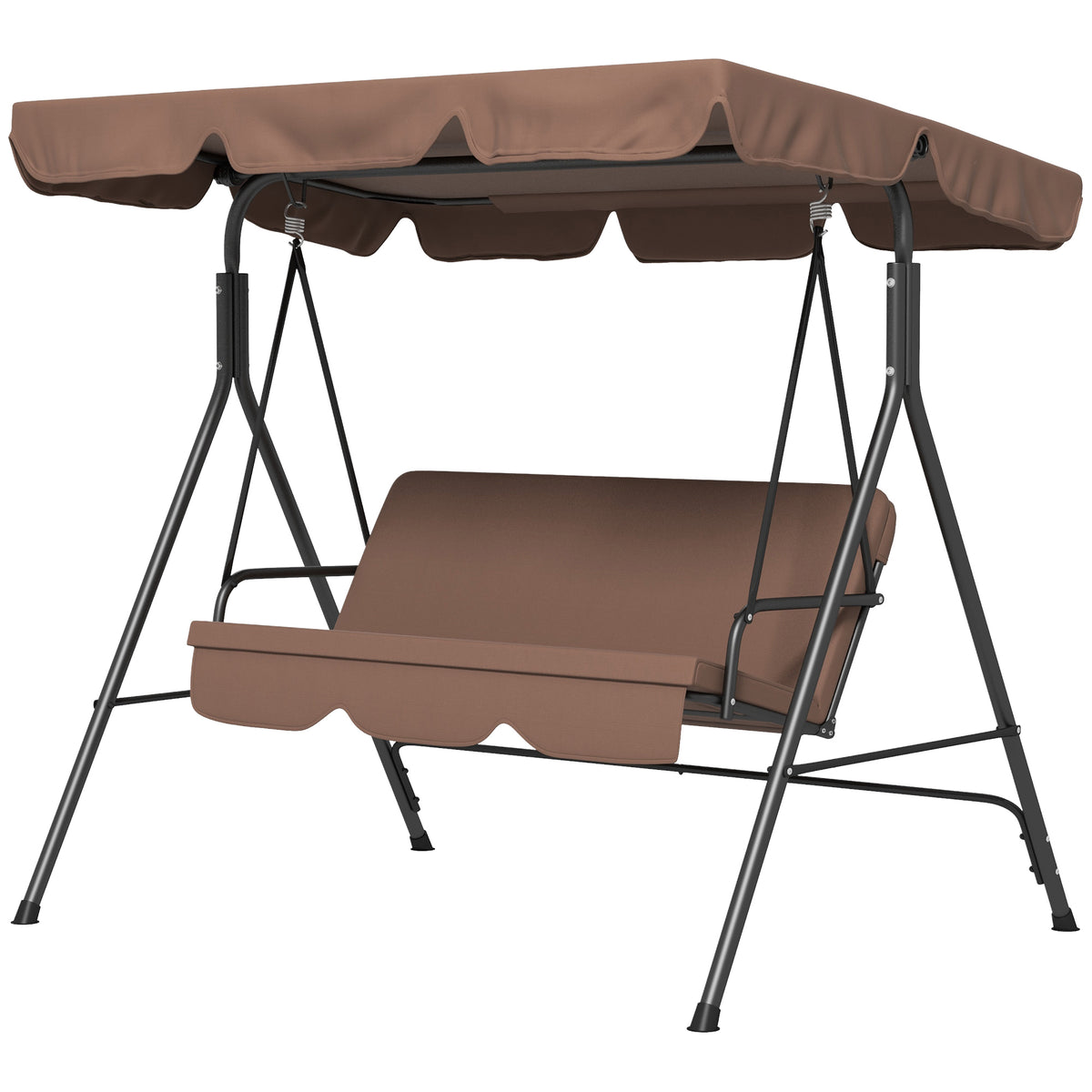 Three-Seat Garden Swing Chair, with Adjustable Canopy - Brown