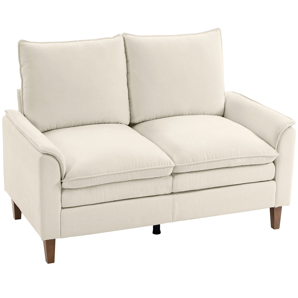 146 cm Zweisitzer Sofa, Chenille-Sofa mit doppellagiger Polsterung, Federkissen, tiefem Sitz, hoher Rückenlehne, Creme