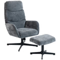 Polstersessel mit Fußhocker, Lounge-Sessel mit hoher Rückenlehne, Metallbasis, für Wohnzimmer, Schlafzimmer, Grau