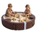 Sandkasten, Runde Sandkiste f¨¹r bis zu 3 Kinder, mit 3 Sitzen, wasserfeste Unterlage, Schutzplane, 300 kg Sand