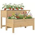 Hochbeet 2-stufig erhöhter Pflanzkasten mit Vliesstoff Abflussloch, Holz 119,5 x 102 x 76,5 cm Hellbraun