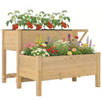 Hochbeet 2-stufig erhöhter Pflanzkasten mit Vliesstoff Abflussloch, Holz 119,5 x 102 x 76,5 cm Hellbraun