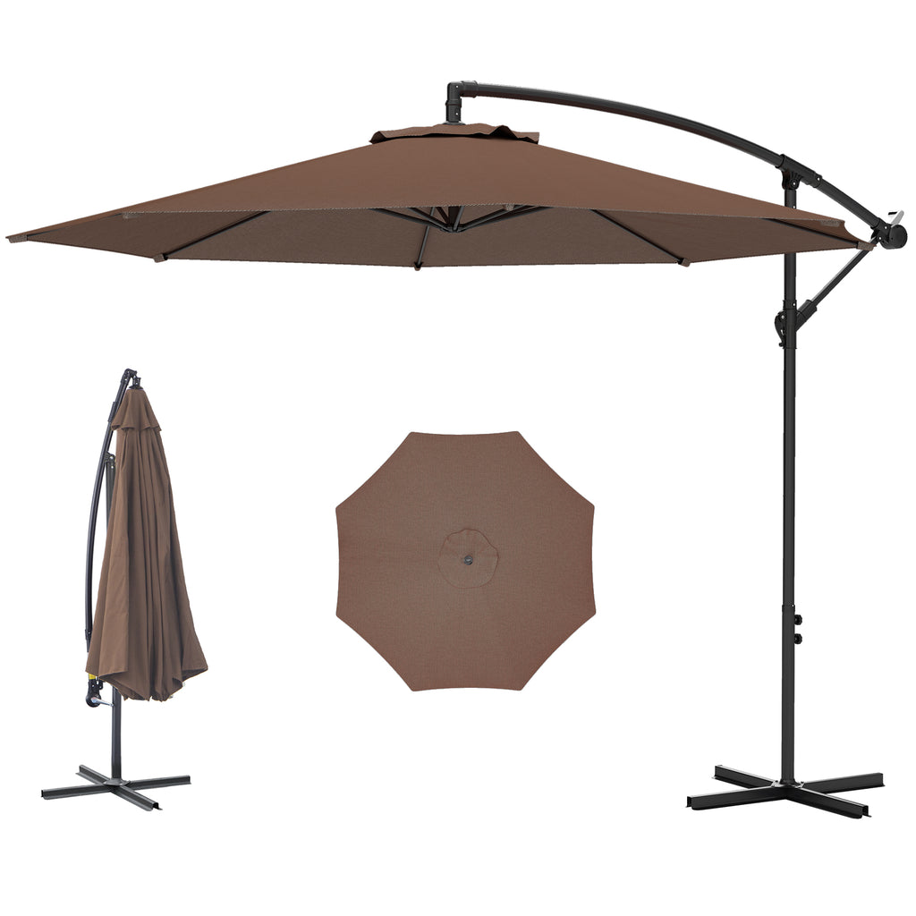 2.45m Overhanging Cantilever Parasol, with Cross Base - Brown
