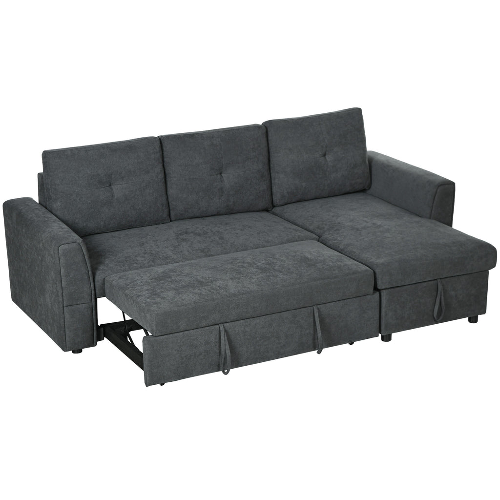 3-Sitzer-Sofa mit Bettfunktion, Schlafsofa mit Chaiselongue, Polstersofa, Dunkelgrau