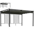 Pergola 3,87 x 2,97 m Terrassenüberdachung mit Schiebedach, 2 Sichtschutz, UV 50+ Dunkelgrau