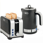 Wasserkocher- und Toaster-Set, 1,7 l 2200 W Schnellkoch-Wasserkocher mit Thermostat, 2-Scheiben-Toaster, Grau