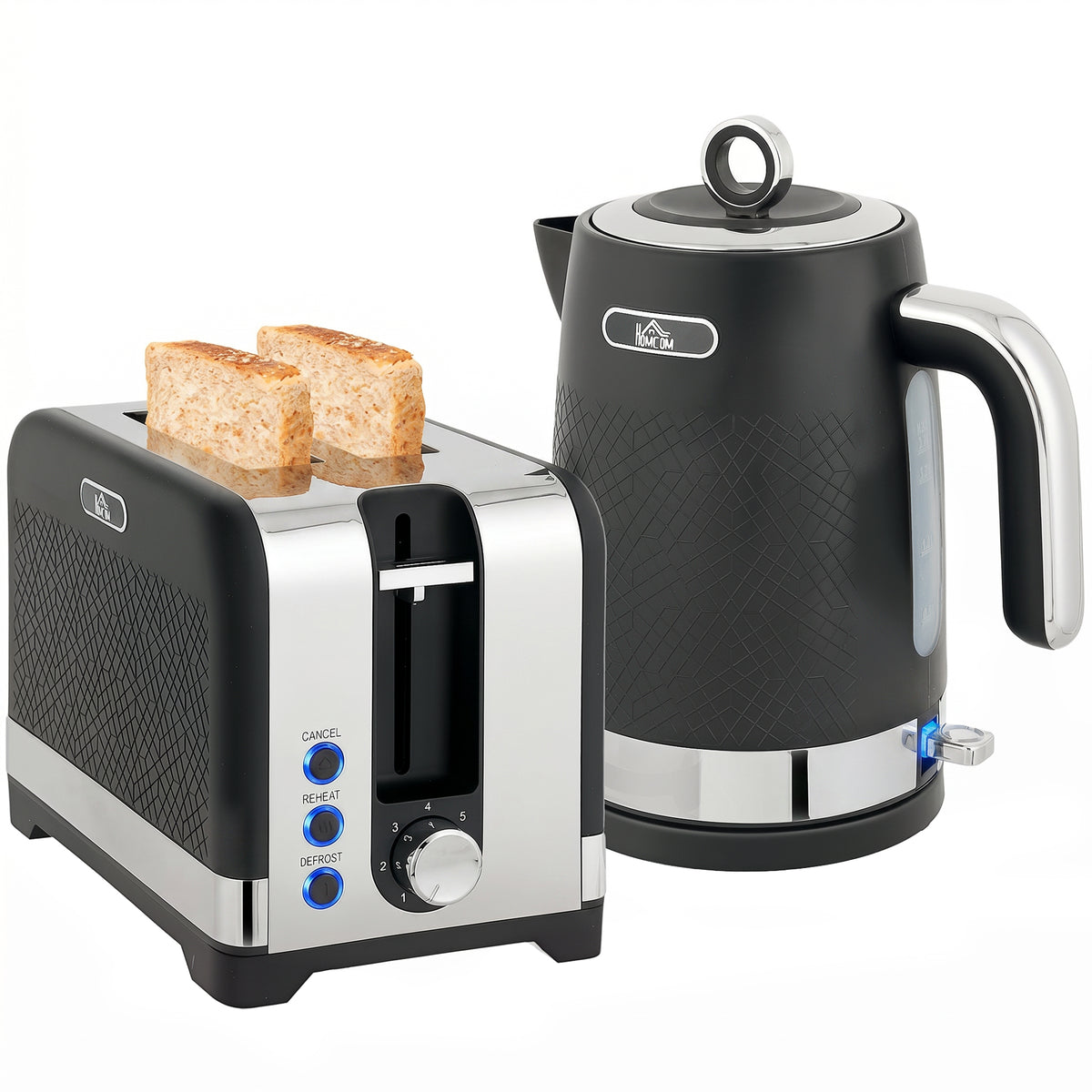 Wasserkocher- und Toaster-Set, 1,7 l 2200 W Schnellkoch-Wasserkocher mit Thermostat, 2-Scheiben-Toaster, Grau