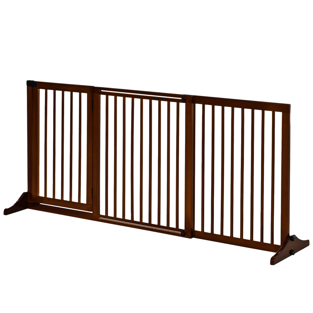 Absperrgitter Hund Freistehendes Verstellbares Schutzgitter mit Füßen 113-166 x 71 cm Holz Hundegitter Türschutzgitter Hundeabsperrgitter für Treppen, Türen, Küche, Flur, 3 Paneelen, Braun