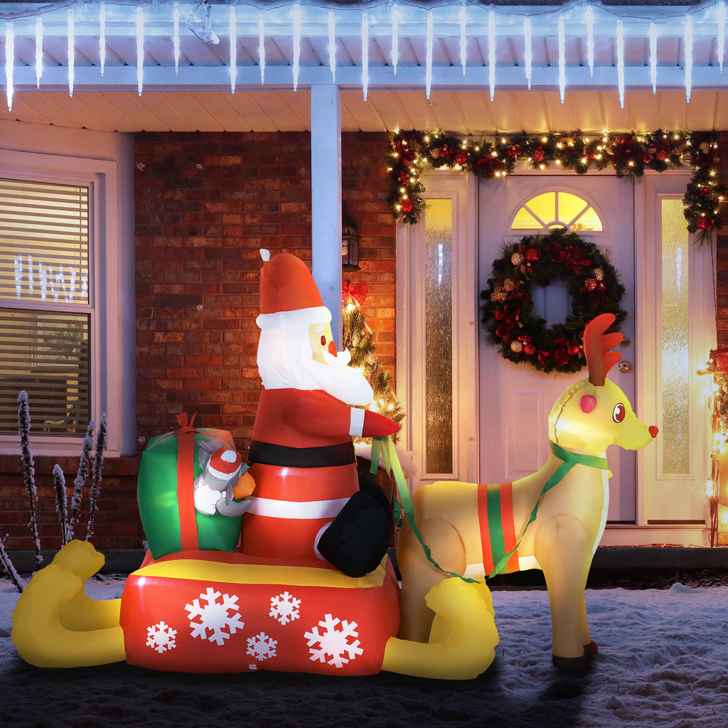 Aufblasbare Weihnachtsdeko, Weihnachtsmann mit Schlitten und Rentier, mit LED-Lichtern, für den Garten