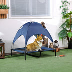 Hundebett mit Baldachin, Outdoor-Hundebett, klappbar, erhöhter Stand, Blau + Schwarz