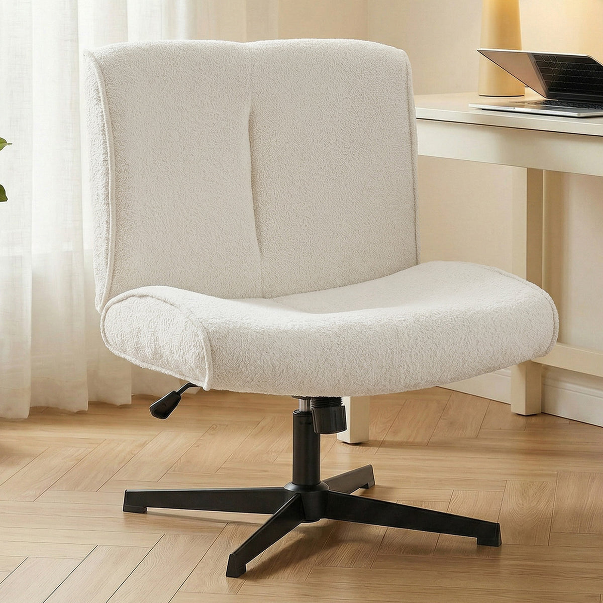 Drehbarer Akzentstuhl, Samtgepolsterter Lounge-Sessel mit Höhenverstellung für Wohnzimmer, Büro, Cremeweiß