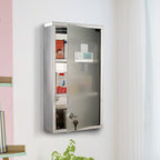 Medizinschrank aus Edelstahl Arzneischrank zur Medikamenten-Aufbewahrung, Abschlie?bar Medikamentenschrank mit 3 F?cher, Glast¨¹r 25 x 12 x 48 cm, Silber
