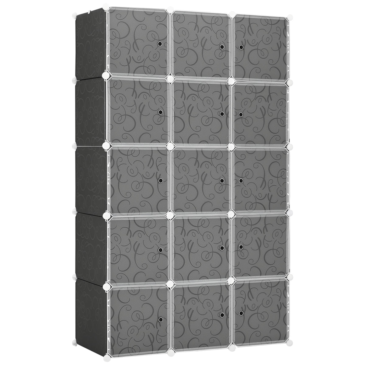 Portable Wardrobe for Bedroom, 15 Cube Closet with Hanging Rail, Modular Storage Cabinet, Plastic Armoire for Space Saving, White and Black