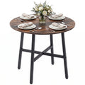 85cm Dining Room Table, Industrial Style Kitchen Table Round with Steel Legs, Rustic Brown