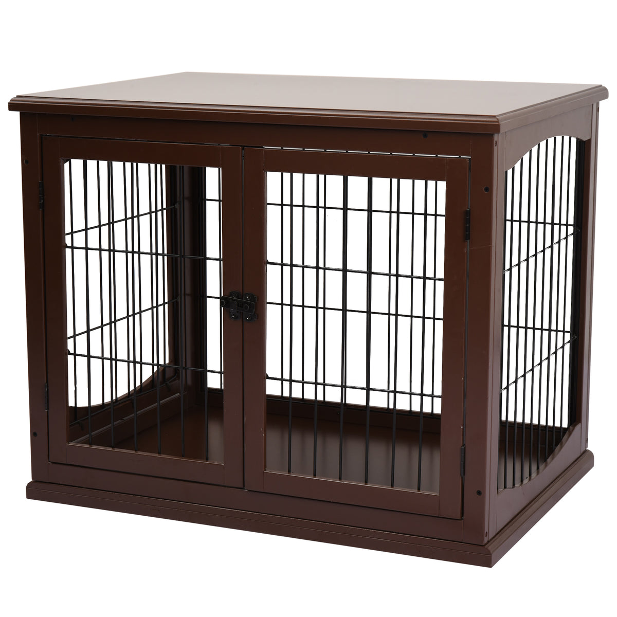  Dog Crate Furniture, Puppy Crate End Table, Pet Kennel House with 2 Doors for Medium and Small Dogs, 81 x 58.5 x 66 cm, Brown