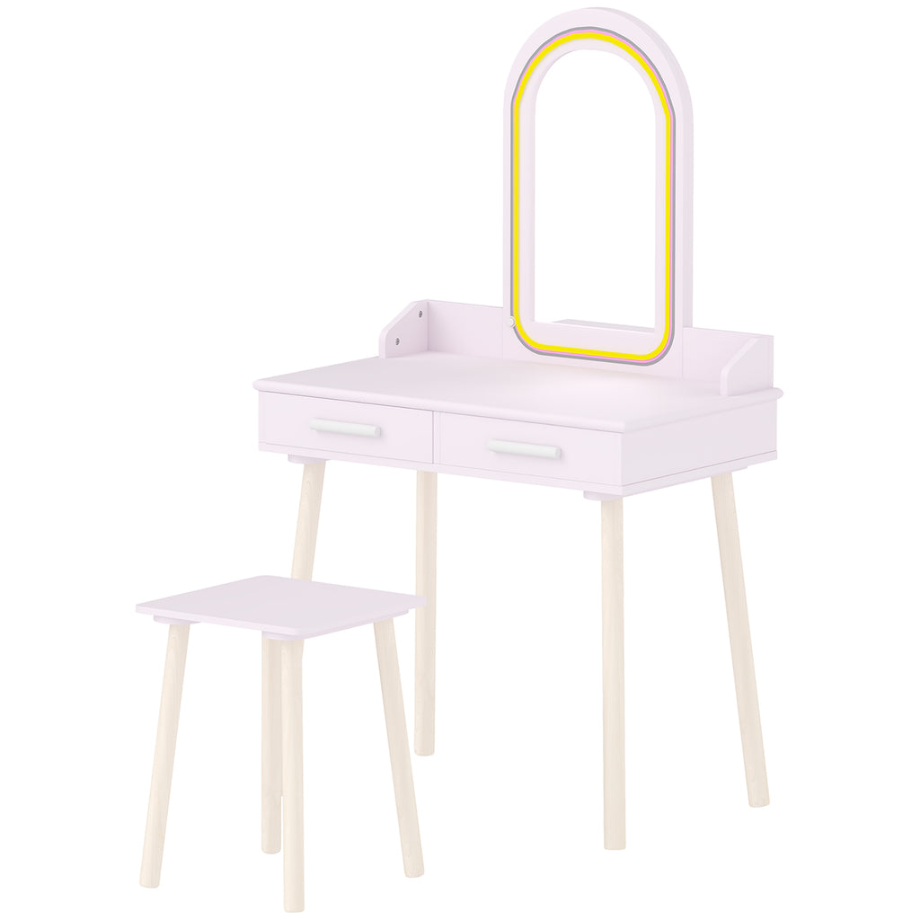 Kinder Schminktisch Set 2 in 1 mit LED-Spiegel für Mädchen Rosa