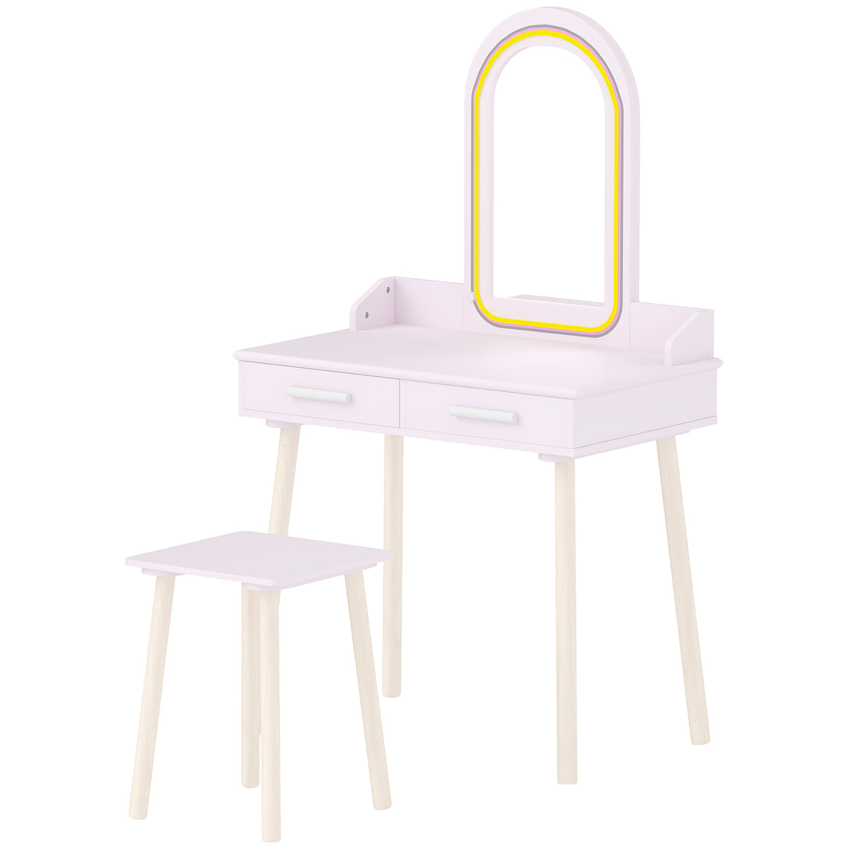 Kinder Schminktisch Set 2 in 1 mit LED-Spiegel für Mädchen Rosa