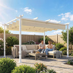 Pergola 3 x 4 m Terrassenüberdachung mit Schiebedach, magnetische Verschlüsse, UV30+ Beige