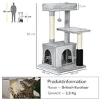 Cat Tree for Indoor Cats Climbing Tower Kitten Scratch Post Activity Center Kitten with Massage Toy Hanging Ball Bed Condo Perch 48 x 48 x 85cm Grey