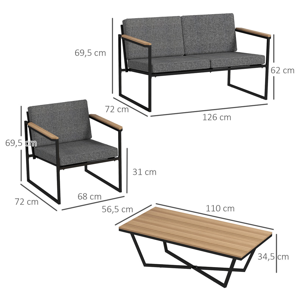 Gartenm?bel Set 4 Personen wetterfest Balkonm?bel-Set mit 2er Sofa, 2 St¨¹hle Sitzkissen Beistelltisch Grau