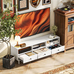 TV-Kommode, TV-St?nder f¨¹r 75-Zoll-Bildschirme, 3 offene F?cher, 3 Schubladen, Spanplatte, Wei?