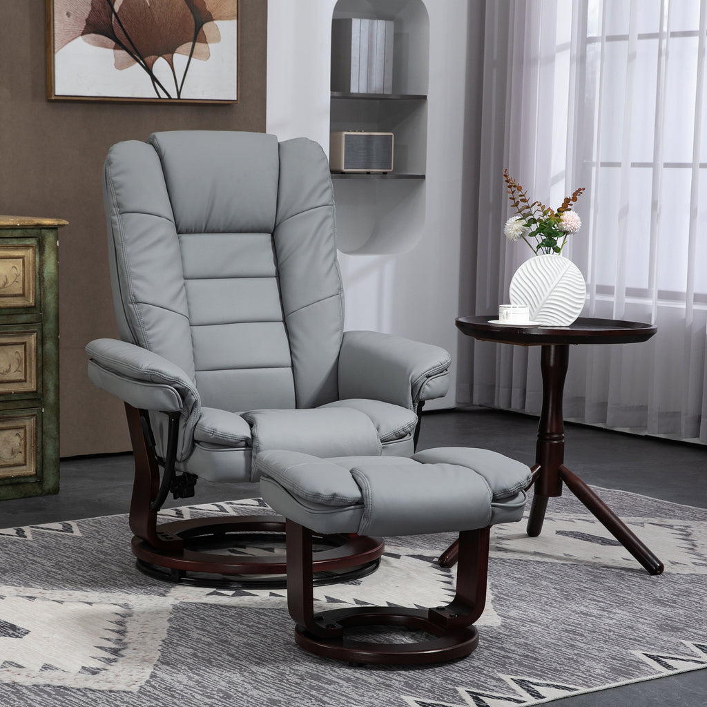 Relaxsessel mit Hocker, Liegesessel, drehbar, neigbare Lehne, Lederoptik, bis 130 kg, Grau