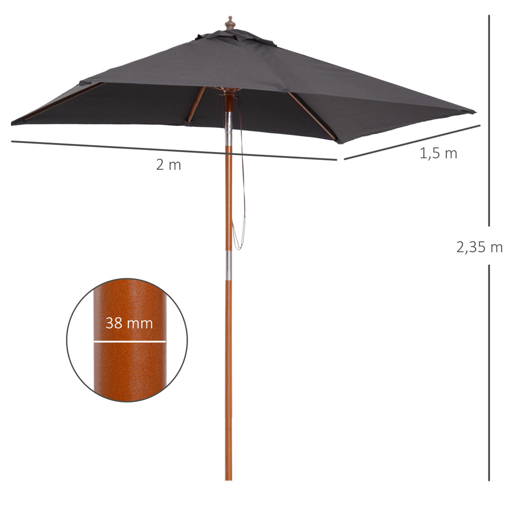 2m Tilting Wooden Pole Parasol - Deep Grey