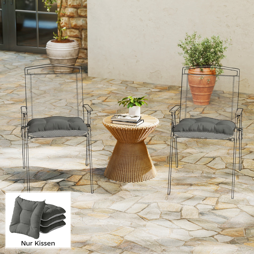 4er Set Sitzkissen 39,5 x 39,5 x 10 cm Stuhlkissen mit Bändern, rutschfeste Outdoor Indoor Sitzauflage