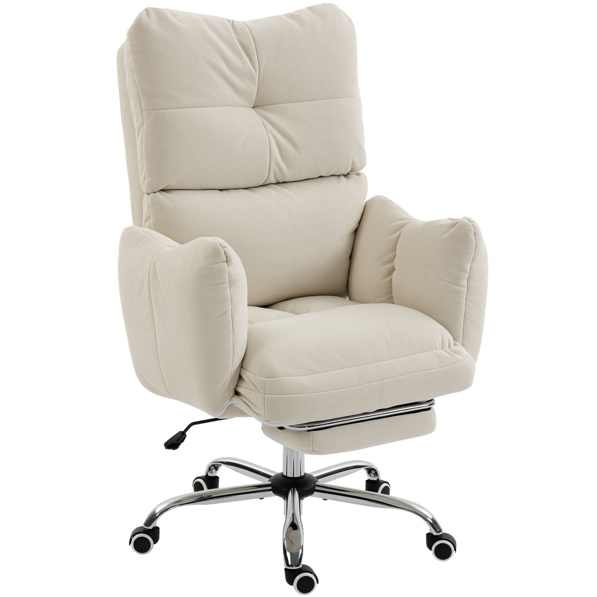 Bürostuhl mit Fußstütze, Ergonomischer Drehstuhl mit Wippfunktion, Verstellbarer Hohe Rückenlehne, Schneeflanellstoff