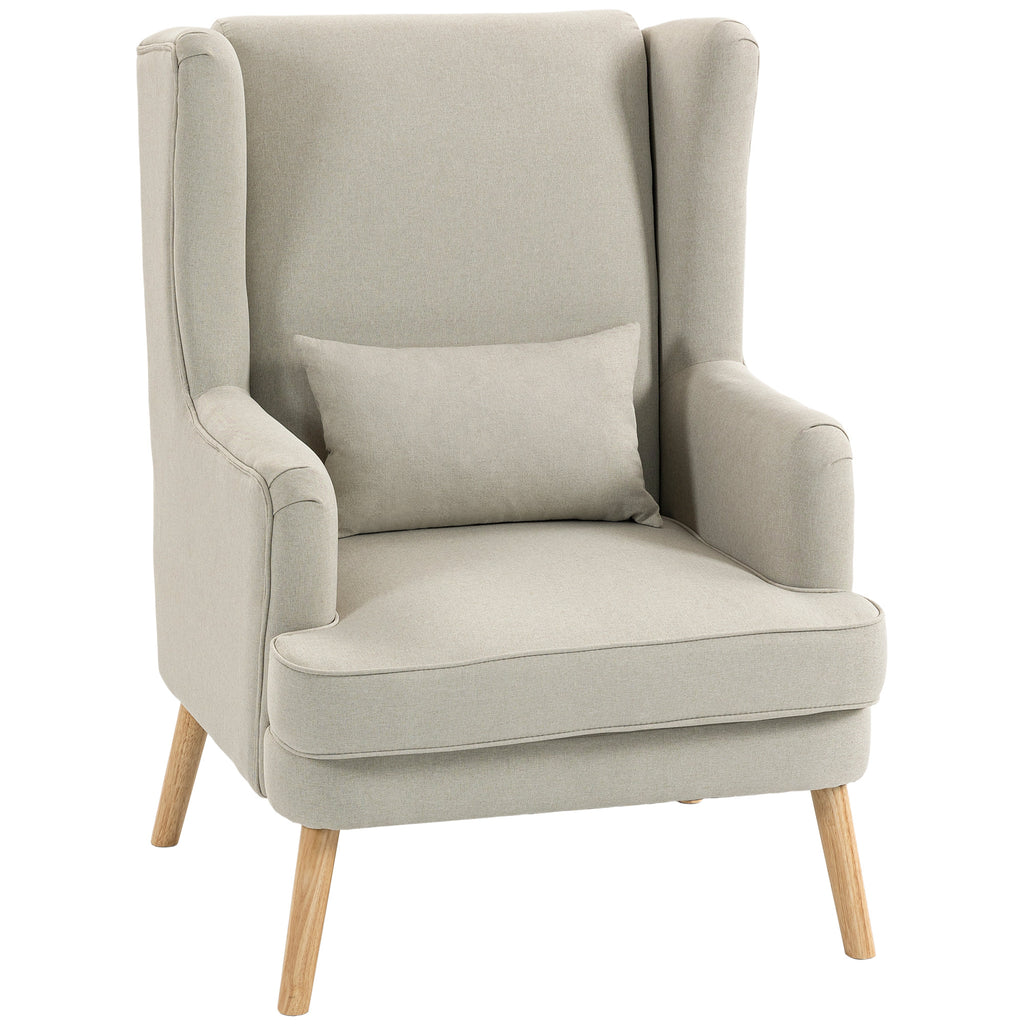 Akzentstuhl, Sessel mit Leinen-Optik, hoher Rückenlehne, breitem Sitz, Lendenkissen, Beige