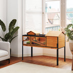 Wooden Tortoise House with Stand Legs, Clear Observation Windows, Ramps, Openable Top, Built-in Tray, Yellow