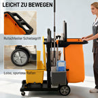 Reinigungswagen Putzwagen mit 3 Ablagefächern Wischwagen mit Müllsack mit Abdeckung, Rollen für Gewerbe