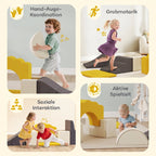 7 Piece Kids Soft Play Set with Detachable Cover, Baby Indoor Climb and Crawl Foam Toys for Toddlers, Yellow