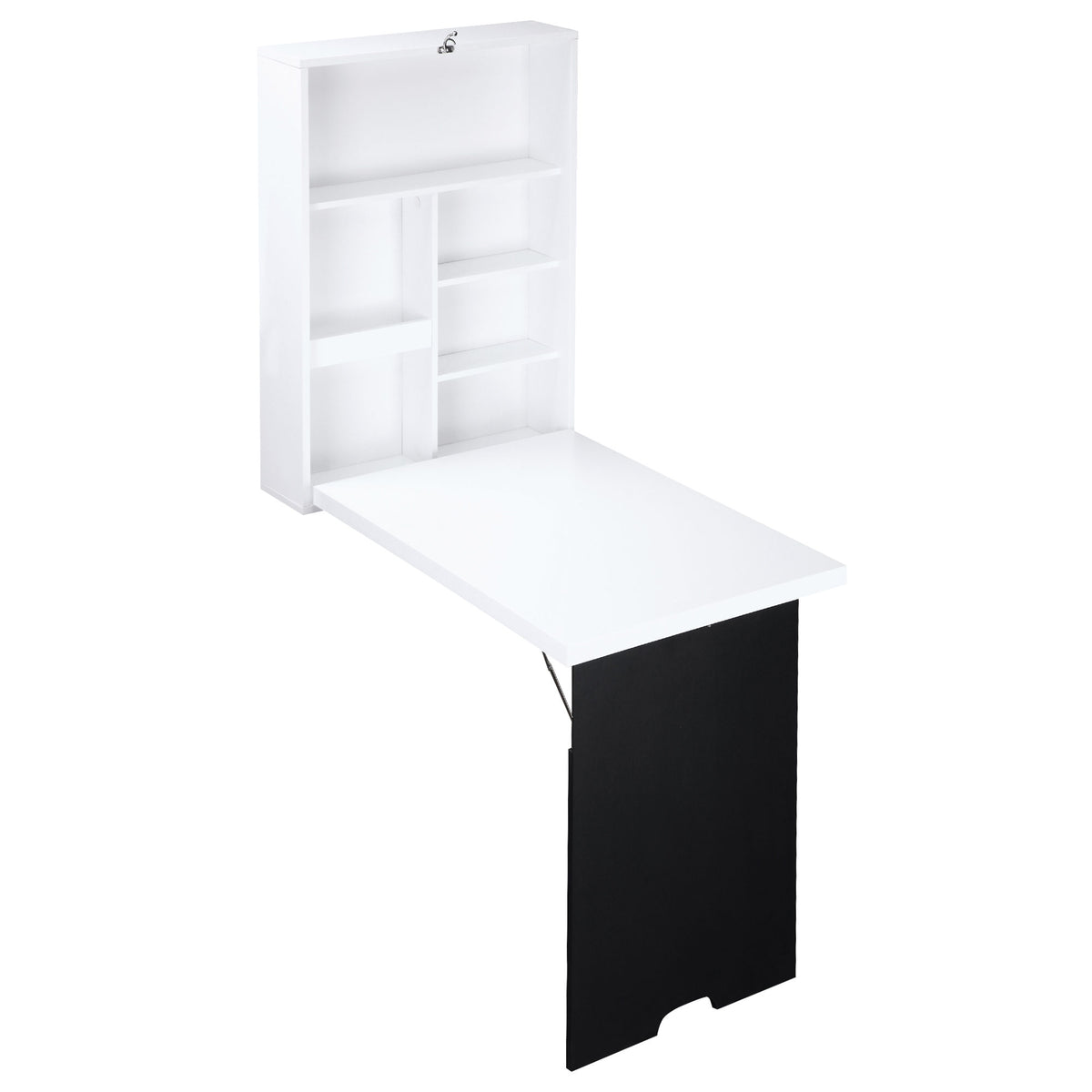 Wandschreibtisch, klappbare Tischplatte, 5 F?cher, 60x94,5x147cm, Schwarz/Wei?