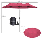 Sonnenschirm, Gartenschirm, neigbar, mit Handkurbel, Winddach, Polyester+Stahl, Weinrot, 295 x 152 cm