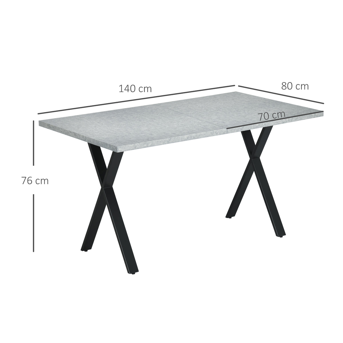 Esstisch, Küchentisch, Tischplatte in Steinoptik, Stahlbeine, 140 x 80 x 76 cm