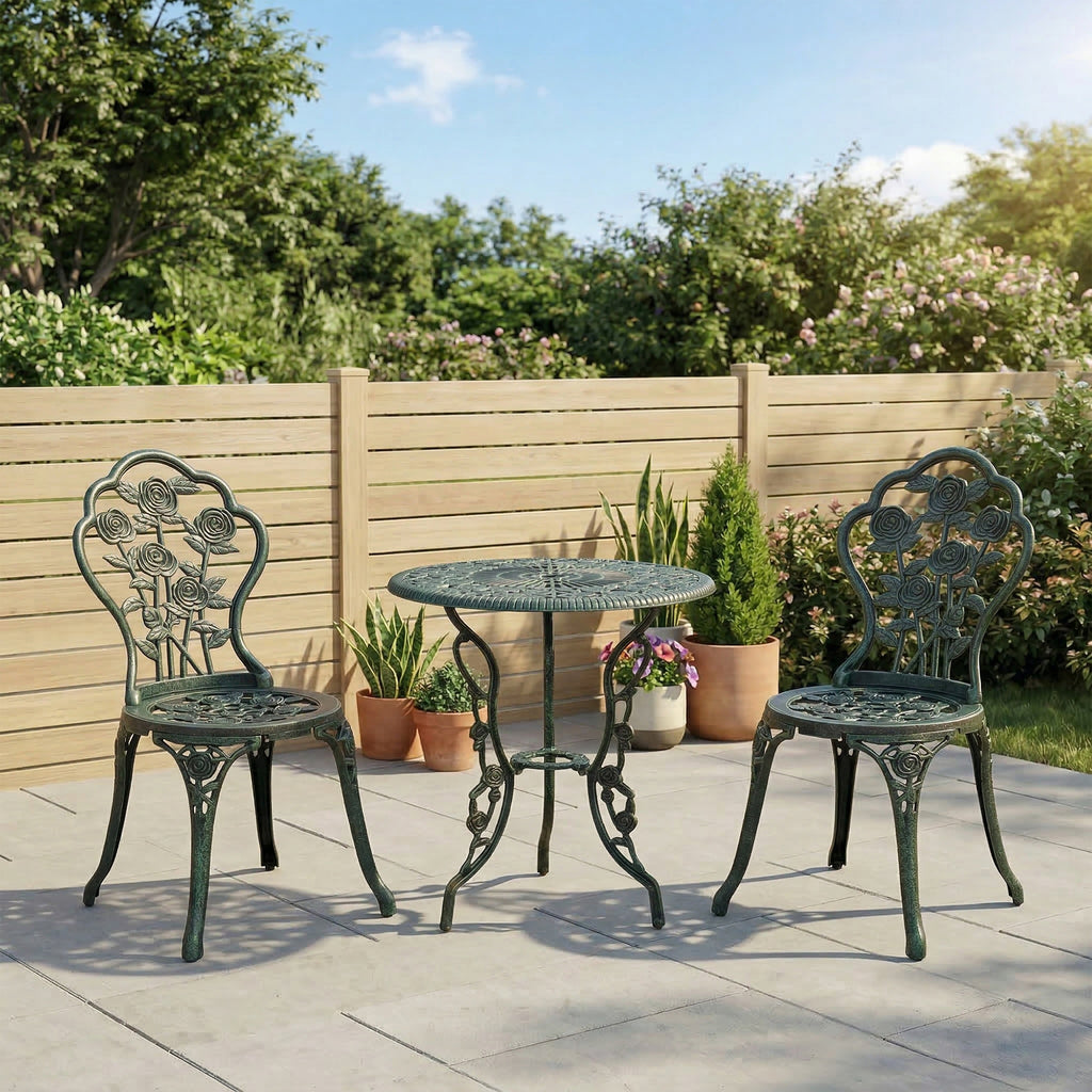 Bistroset Gartenset für 2 Personen Balkonmöbel Set Gussaluminium Antik Grün
