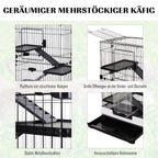 Four-Tier Small Animal Cage, for Bunnies, Ferrets, Chinchillas w/ Wheels, Tray - Black