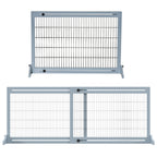 Freestanding Dog Gate, Foldable Pet Fence, Indoor Wood Barrier, Stair Gate with Support Feet, for Doorway, Hallway, Small and Medium Dogs, 69H x 104-180 cm, Blue-grey