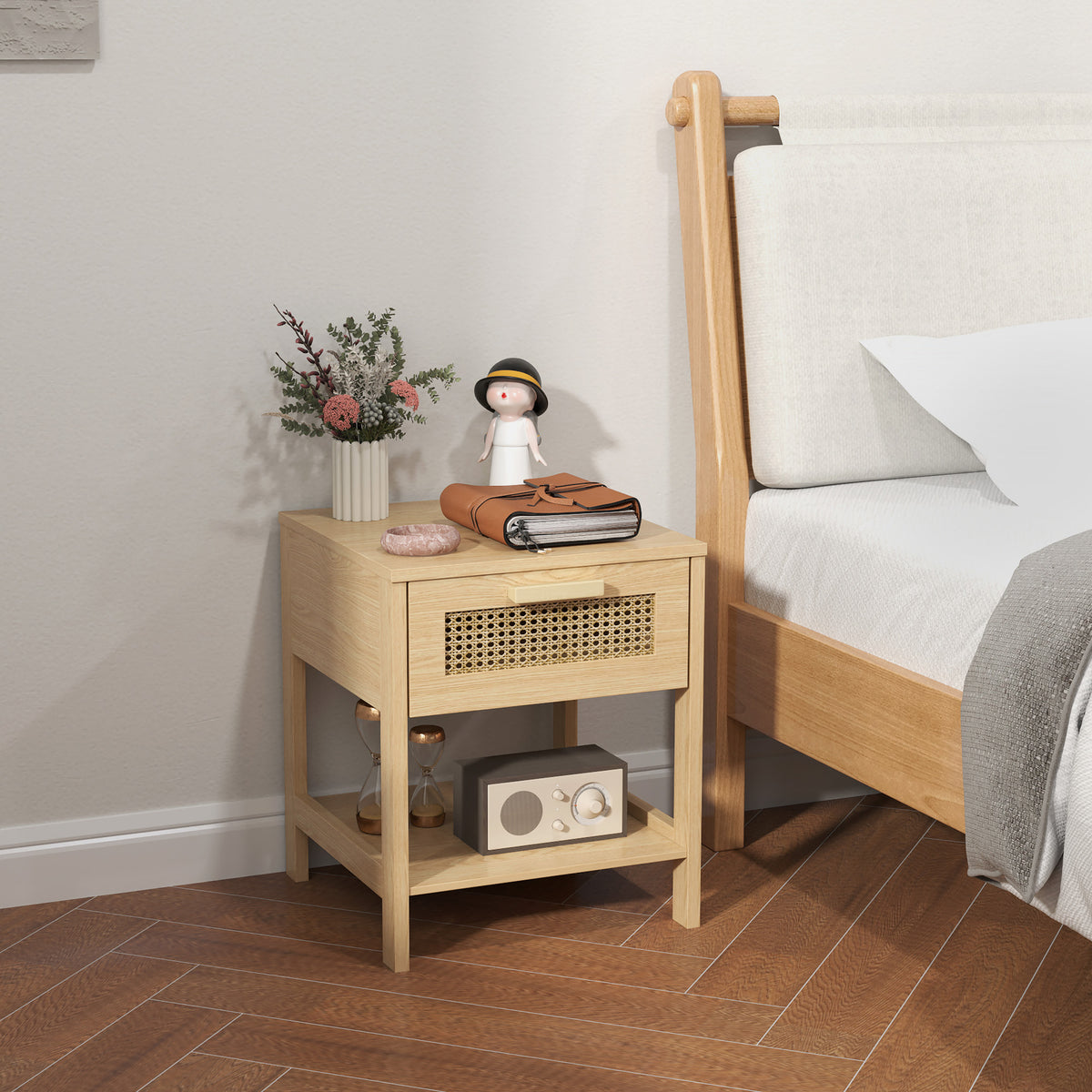Nachttisch, Nachtschrank, Beistelltisch mit Schublade, MDF 40 x 40 x 48,4 cm