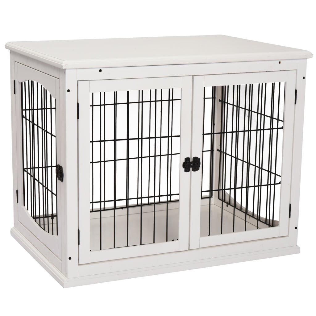 Dog Crate Furniture, Puppy Crate End Table, Pet Kennel House with 2 Doors for Medium and Small Dogs, 81 x 58.5 x 66 cm, White