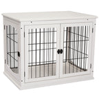 Dog Crate Furniture, Puppy Crate End Table, Pet Kennel House with 2 Doors for Medium and Small Dogs, 81 x 58.5 x 66 cm, White