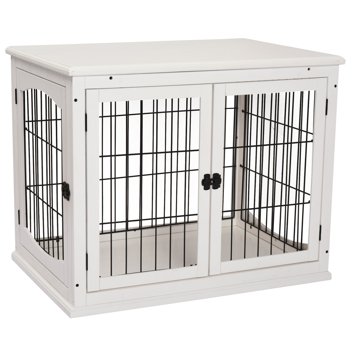 Dog Crate Furniture, Puppy Crate End Table, Pet Kennel House with 2 Doors for Medium and Small Dogs, 81 x 58.5 x 66 cm, White