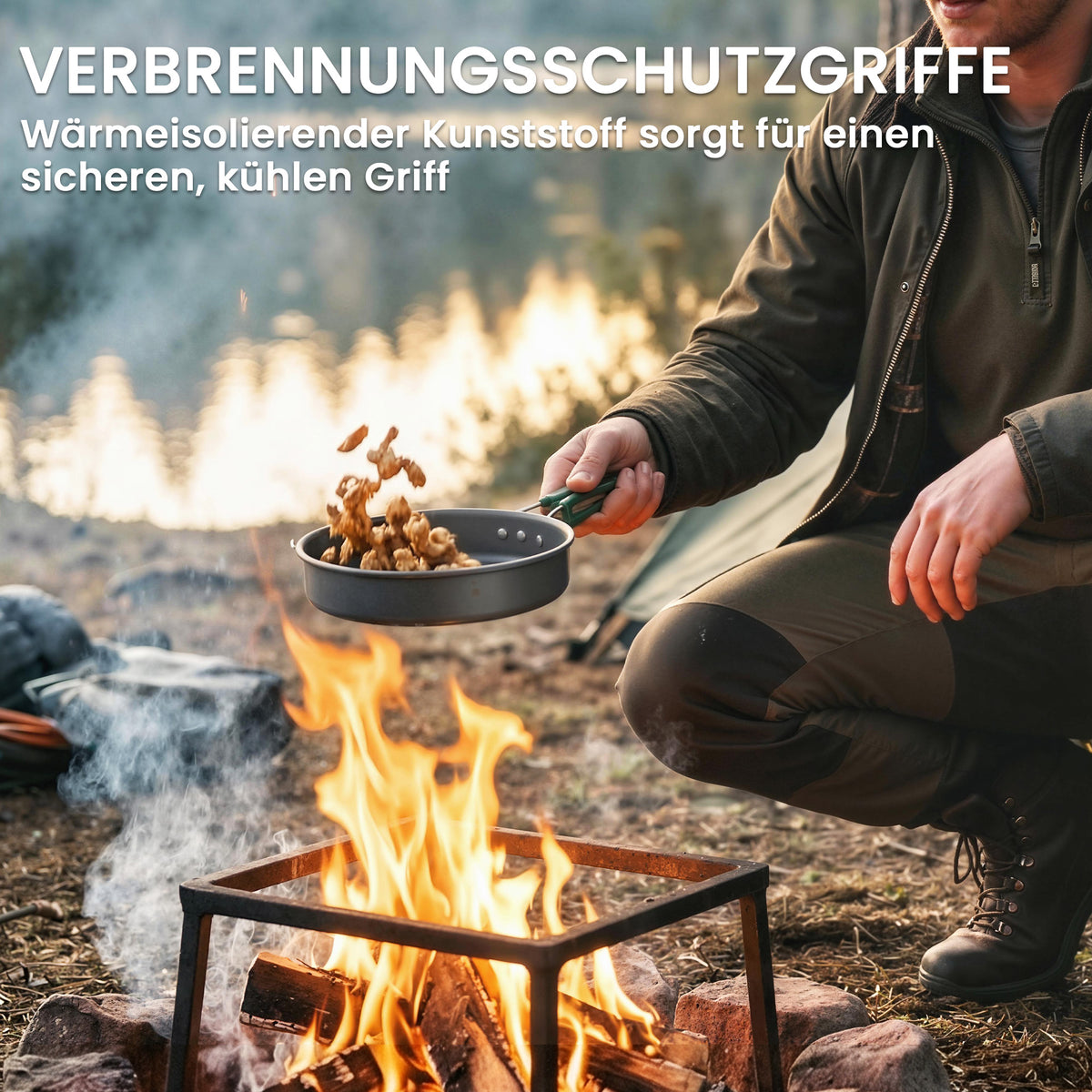 Camping Kochgeschirr Set Anti-Verbrühungsgriffen 8-teilig Grau