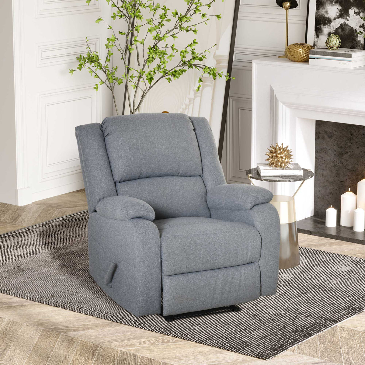 Relaxsessel Fernsehsessel mit Liegefunktion Liegesessel Sessel mit Verstellbarer Rückenlehne, Fußstütze TV-sessel mit Leinenoptik für Wohnzimmer Schlafzimmer, Hellgrau