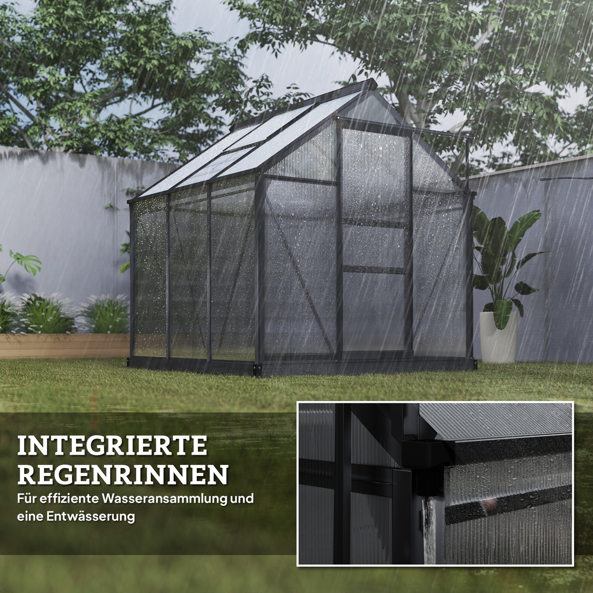 Gewächshaus Aluminium 3,65m² 190x192x201cm mit Fundament Dachfenster Schiebetür 4 mm Platten, UV-beständig Treibhaus Aufzucht Tomatenhaus Pflanzenhaus Frühbeet für Garten Outdoor