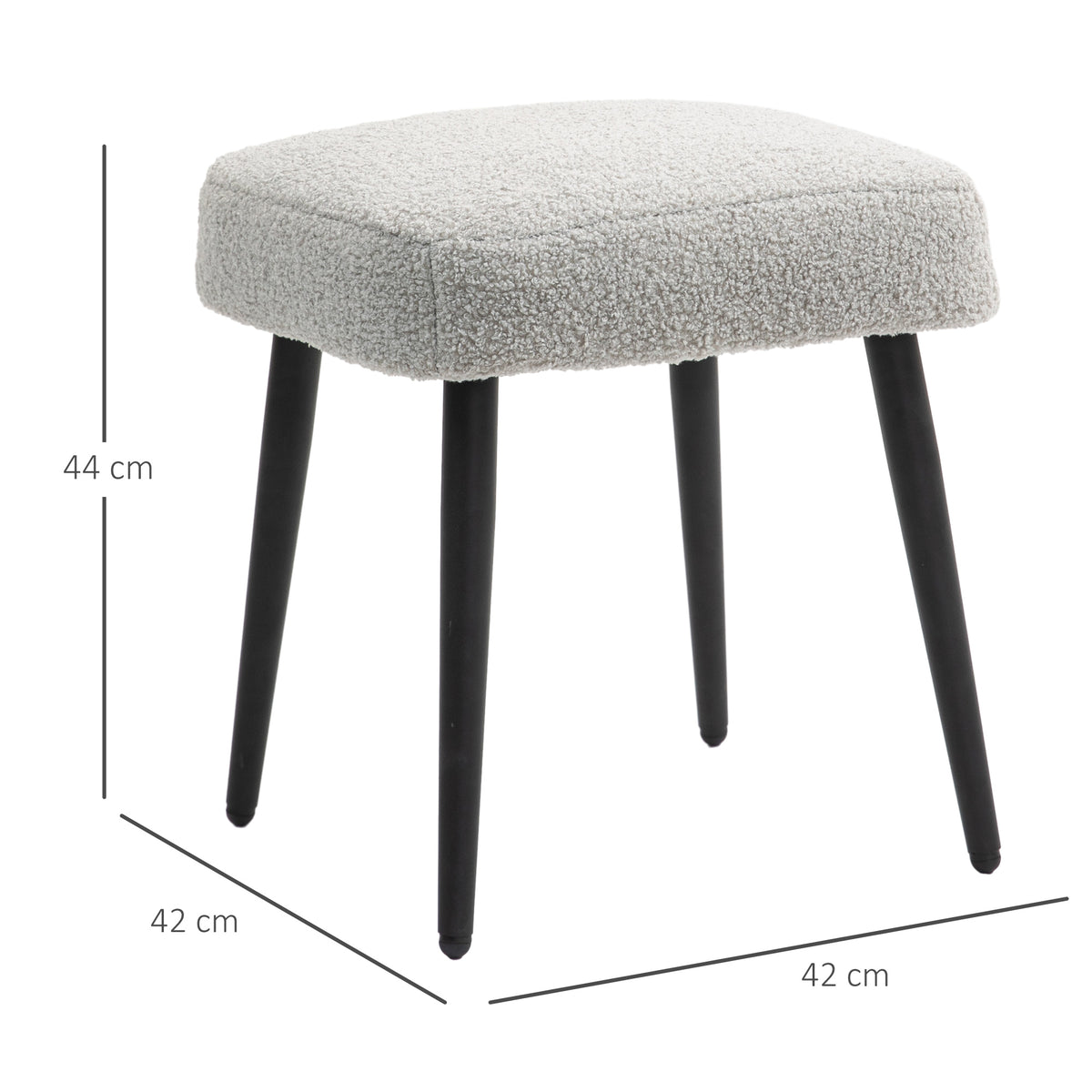 Hocker, Fu?st¨¹tze, gepolsterter Sitz, Kaschmir-Optik, Stahlbeine, 42 x 42 x 44 cm, Hellgrau
