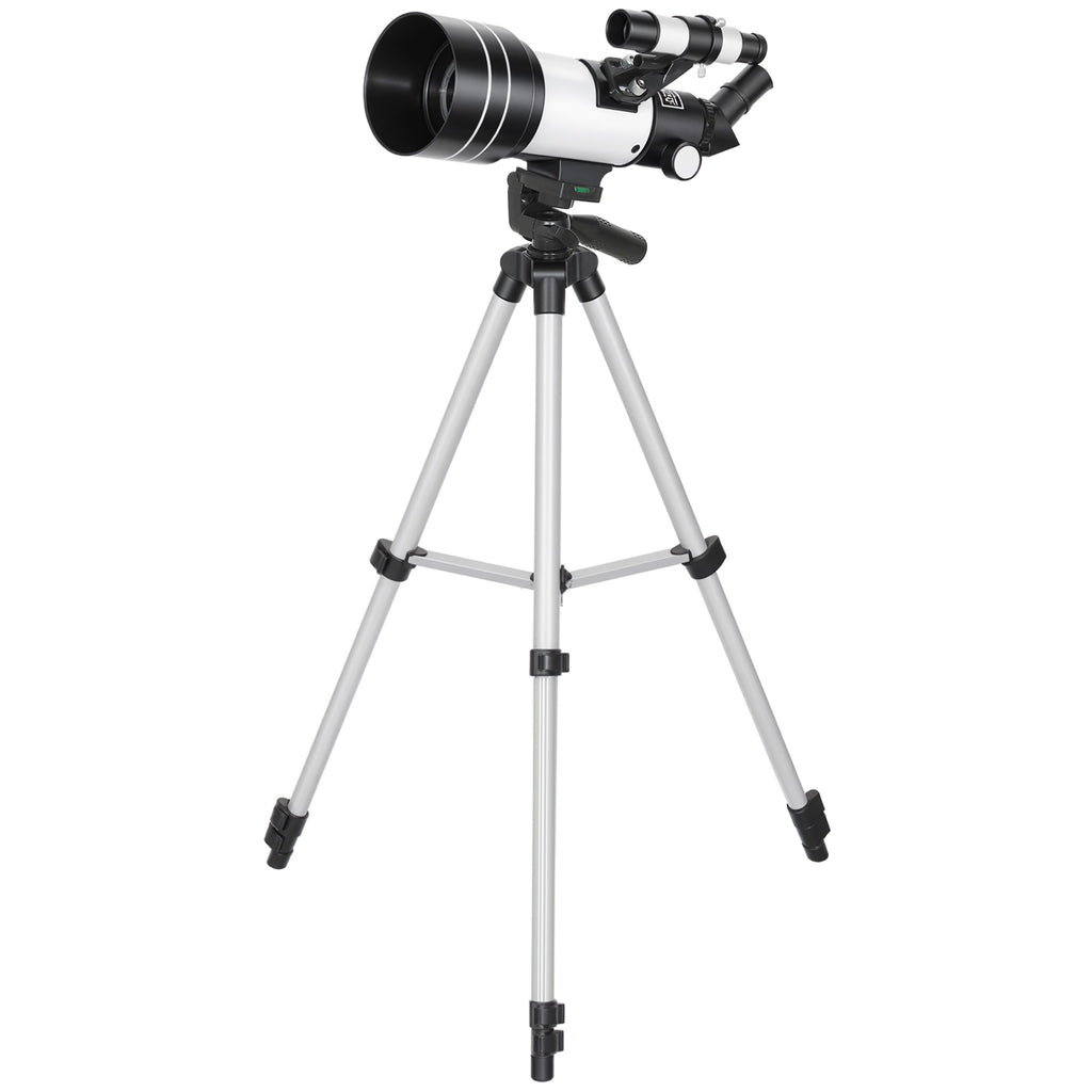 Teleskop, 70 mm Objektiv, 5 x 24 Fernrohr, verstellbares Stativ, Silberfarben