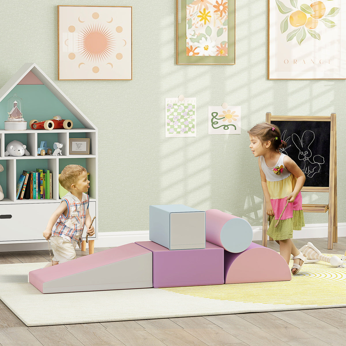 Softbausteine, 5er-Set Schaumstoff-Bausteine für Kinder im Alter von 1-3 Jahren, Kunstleder, Mehrfarbig