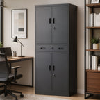 Metal Storage Cabinet, 180cm Tall Tool Cabinet with Locking Doors, Drawer and Adjustable Shelves, Black